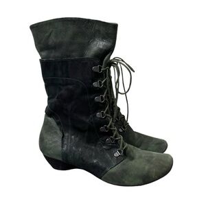 Think! Lace Up Boots Womens Size 40 US 9 Green Fairycore Goblincore Dark Grunge